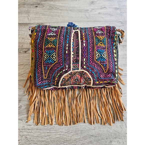 HandMade In India Authentic Shoulder bag Crossbody Beaded Embroidered Fringe - Picture 2 of 6